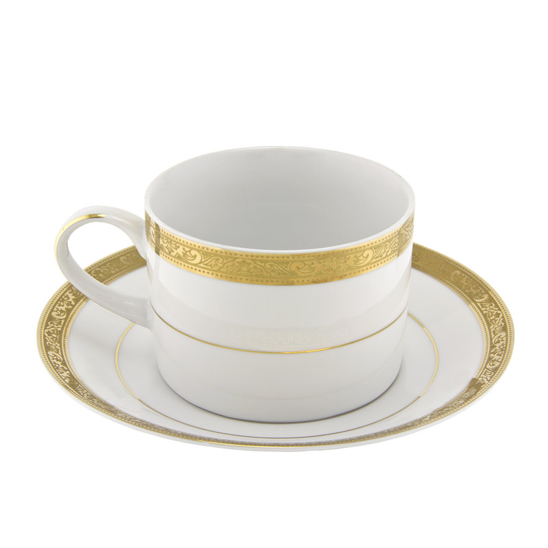Verre à vin 8 oz. Tasse à thé et soucoupe, Or