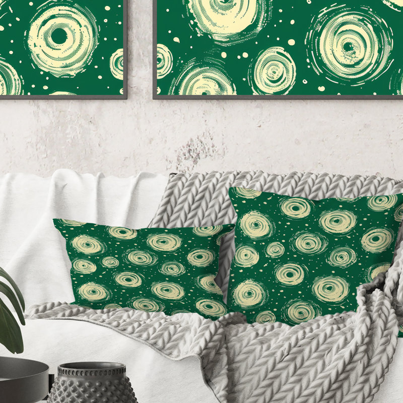 Cercles verts rétro géométriques - Coussin rétro géométrique, H 16 po x l 16 po, Carrée