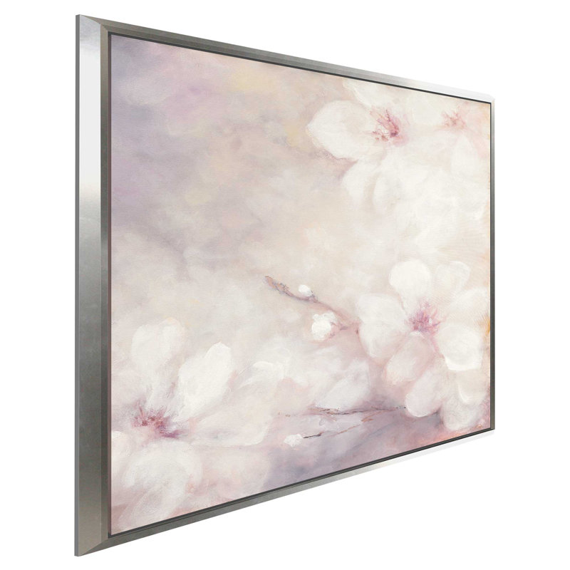 «Cherry Blossoms II», reproduction de peinture acrylique sur toile, H 31,5 po x l 31,5 po x P 2 po, Cadre flottant argent