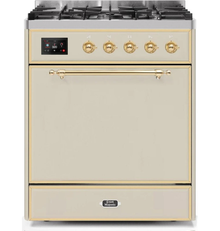 Majestic II 30" 4 cu.ft. Freestanding Dual Fuel with Convection Oven, Liquid Propane, Antique White/Brass