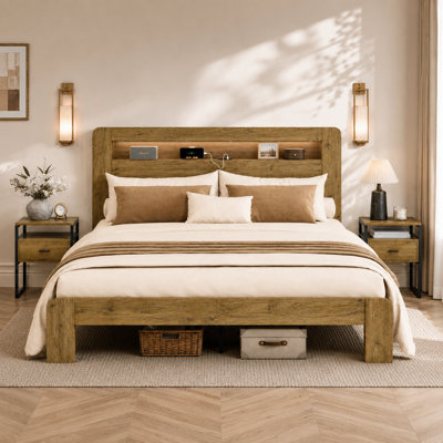 Modern Farmhouse Bed Frame With Led Lights