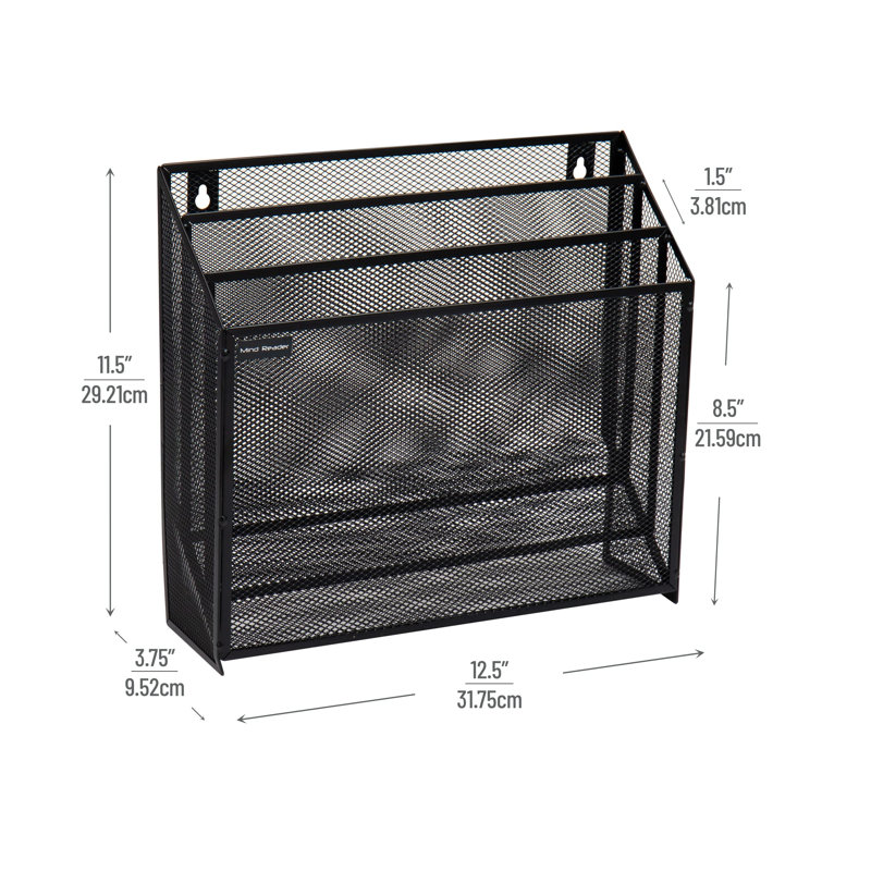 Rangement vertical, classeur de bureau, fixation murale, bureau, filet métallique, L 12,5 po x l 3,75 po x H 11,5 po, noir