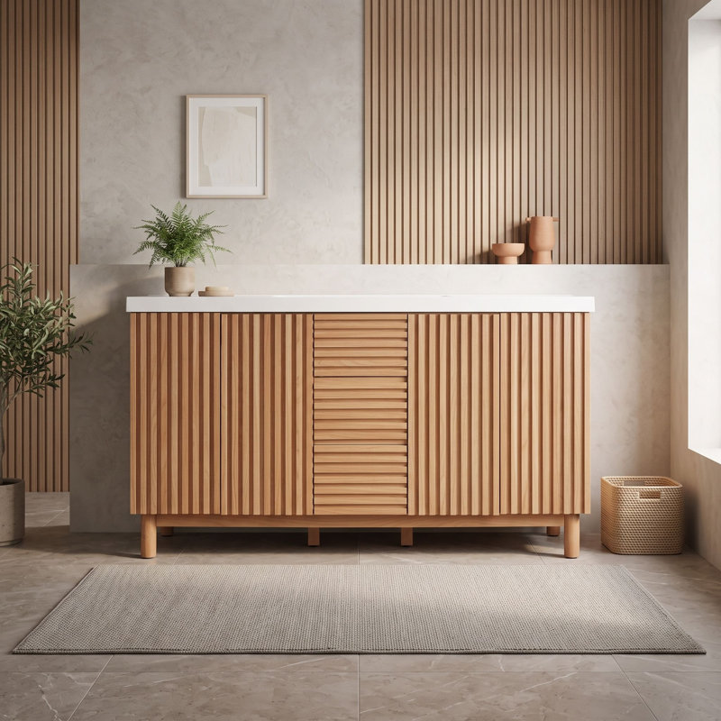Meuble-lavabo autoportant avec double lavabo en résine SMC, 3 tiroirs, charnières à fermeture en douceur et tablettes réglables