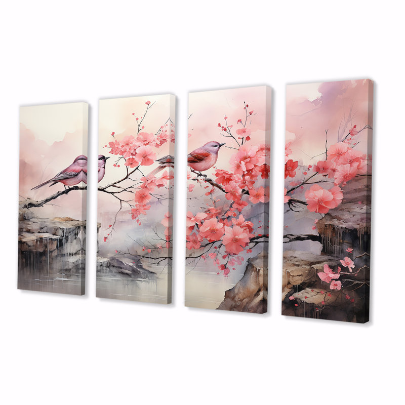 Ensemble de 4 décorations murales Sakura, H 28 po x l 48 po