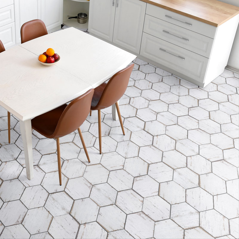 Retro 7" x 8" Porcelain Wood Look Wall & Floor Tile, Blanc