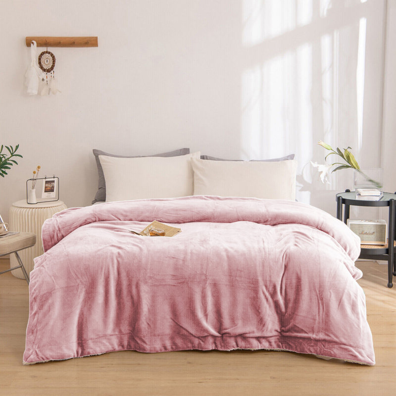 Diya Soft Sherpa Fleece Fur Thick Dual Sided Flannel Reversible Blanket Throw, Pink, W130 x L150cm