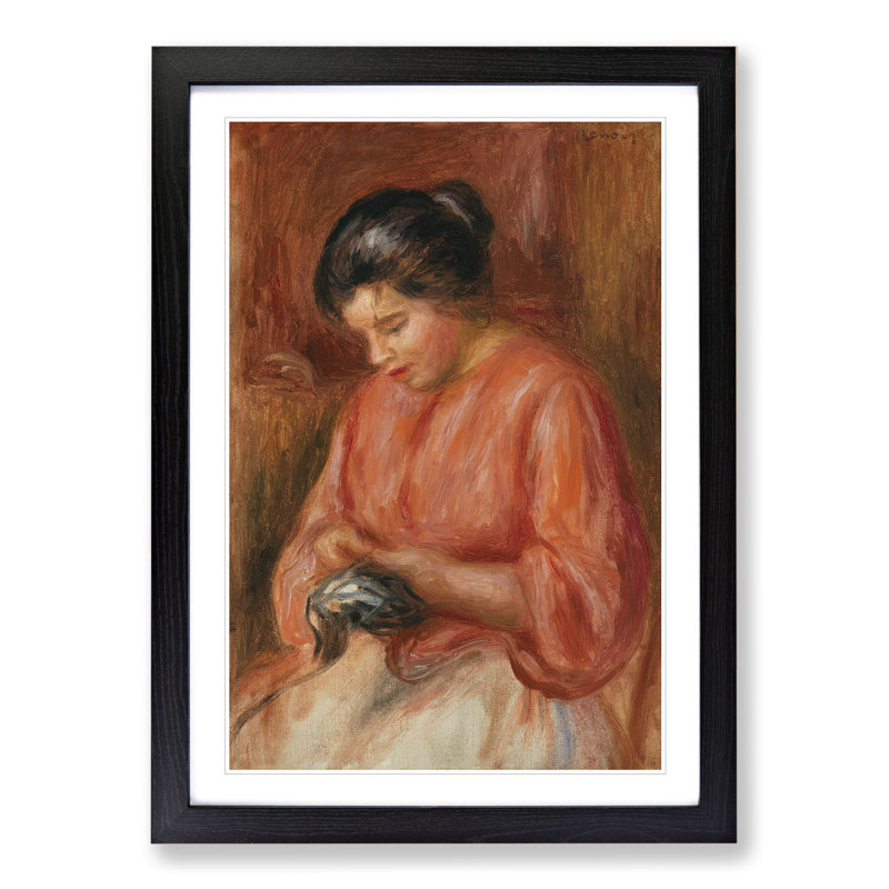 Darning by Pierre-Auguste Renoir - Picture Frame Painting, 90cm H x 65cm W x 2cm D, Black Framed