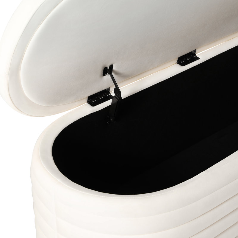 Banc de rangement rembourré en polyester Farrah, Ivoire, H 18,1 po x l 54 po x P 19 po