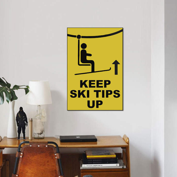 «Ski Tip», art textuel sur toile, H 18 po x l 12 po x P 1,5 po, Toile tendue, Pas de tapis
