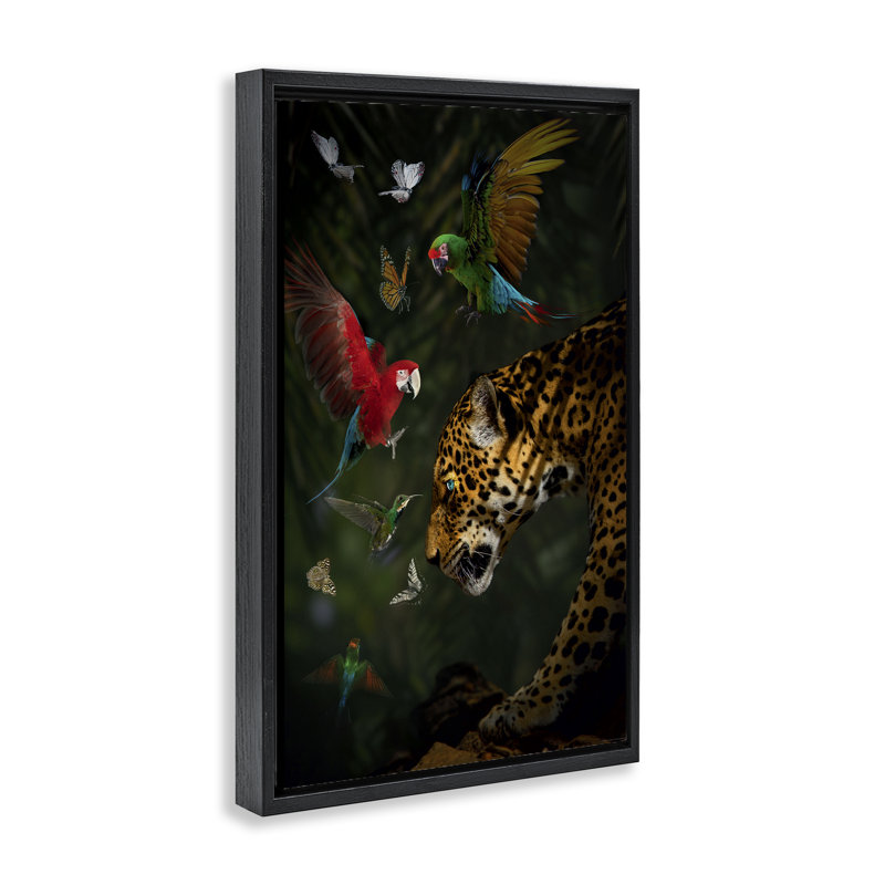 Toile flottante encadrée «Jungle Brawl Animals» par Reinders, Cadre flottant noir de jais, H 31 po x l 21 po