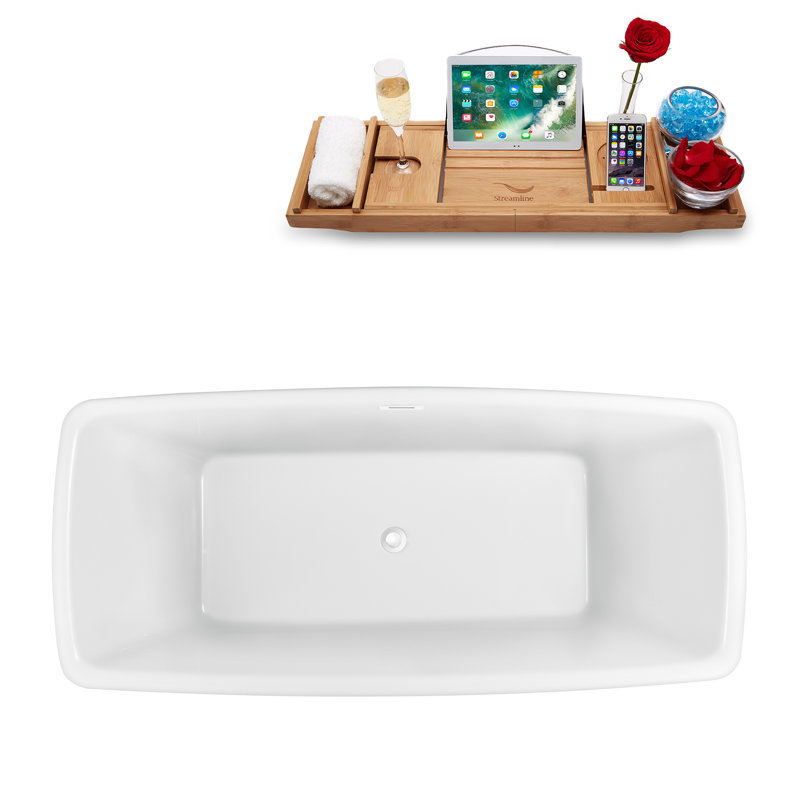59" x 28" Freestanding Soaking Acrylic Bathtub, Glossy White