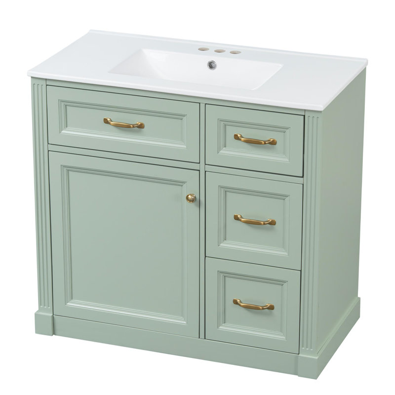 Meuble-lavabo 36 po avec lavabo et rangement, Vert, Doré