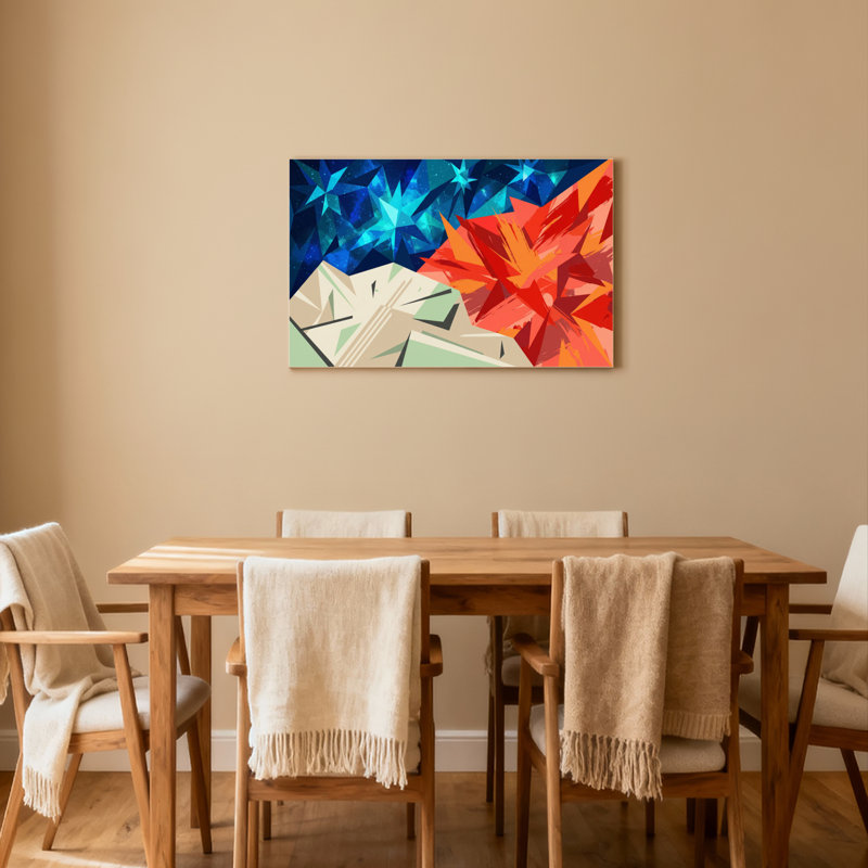 Ensemble de 1 tableau sur toile à motif géométrique abstrait d'étoiles et de montagnes, H 16 po x l 24 po