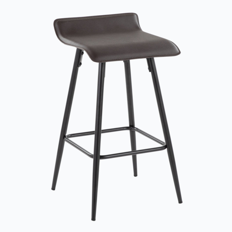 28" Brown Faux Leather and Black Steel Counter Stools, Set of 2