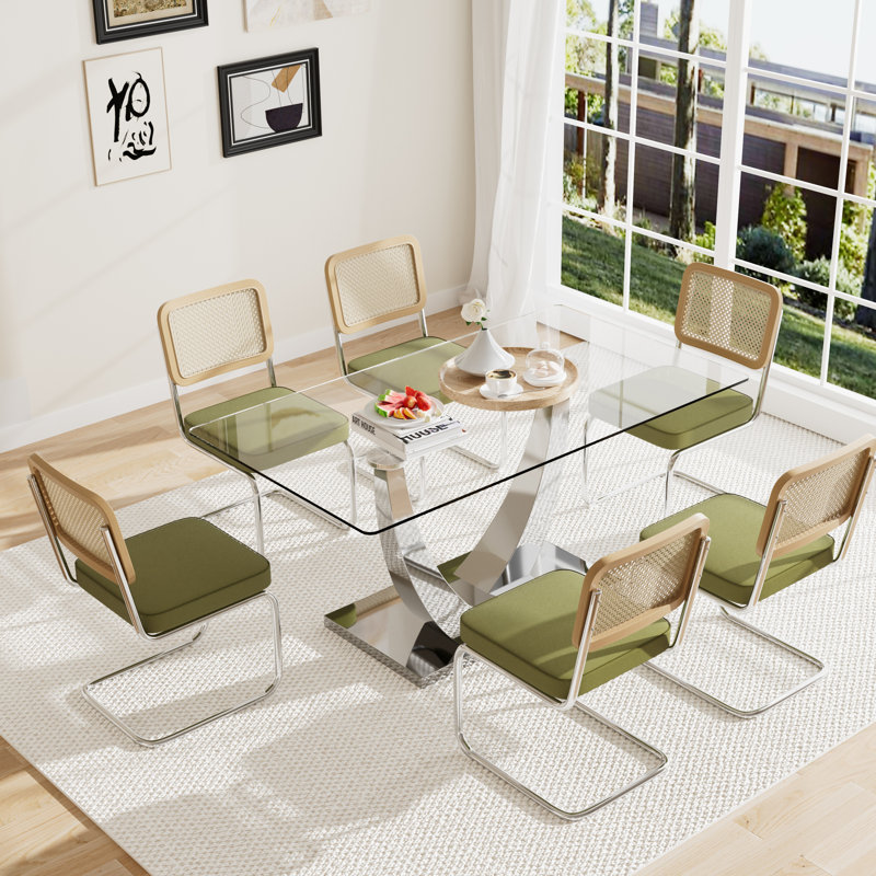Ensemble de salle à manger 63 po, Vert, 7 Pieces