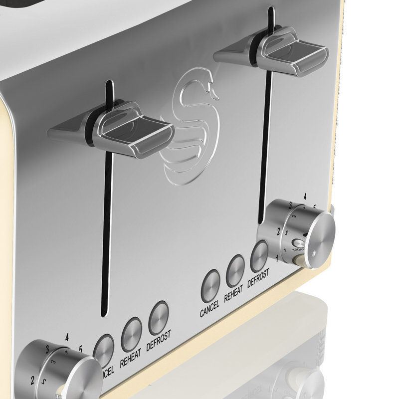 Swan Retro 4-Slice Toaster with Defost/Reheat/Cancle Functions, Cord Storage, 1600W, Cream