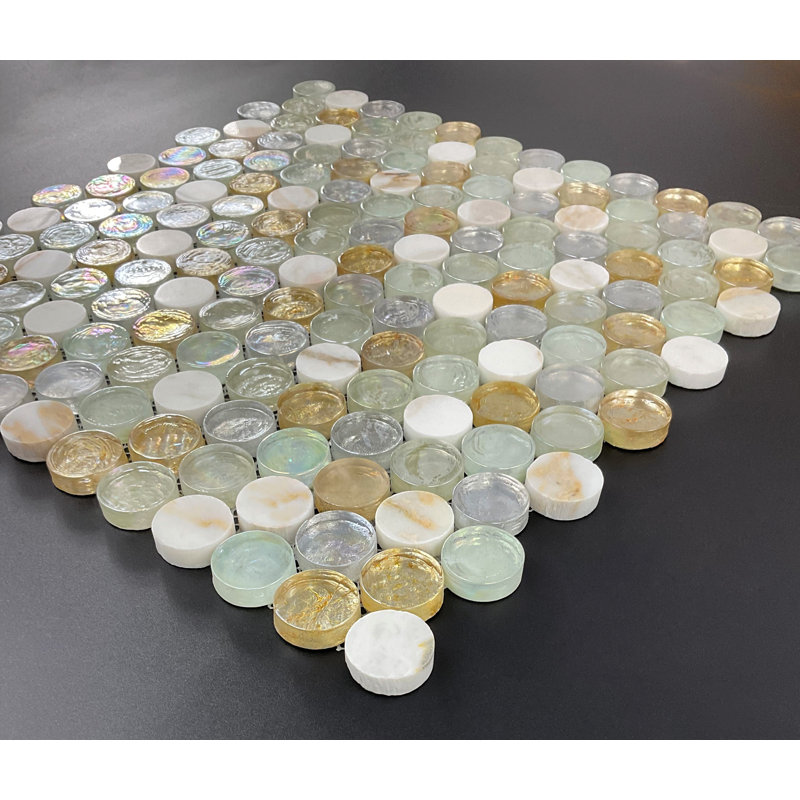 1" Round Glass and Marble Mosaic Tiles