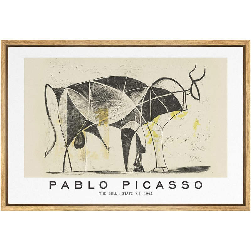 Classical Artwork " The Bull, State VII " by Pablo Picasso, 16" H x 24" W, Natural