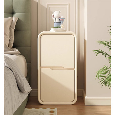 Slim White Nightstand with 2-Tier Shelf - Narrow Solid Wood Bedside Table, Minimalist Storage Cabinet for Small Spaces (25x40x50cm)