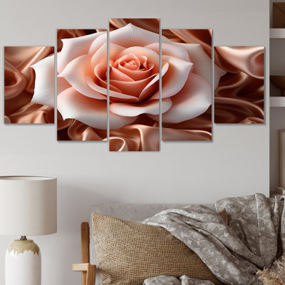 Exquisite Blossoming Pink Rose Glam Elegance I - Rose Canvas Art Print - 5 Panels