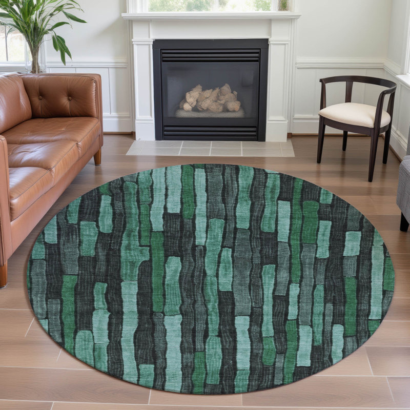 Premium Machine Washable Kumbhar AMF1301 Stripes Rug, Round 8'