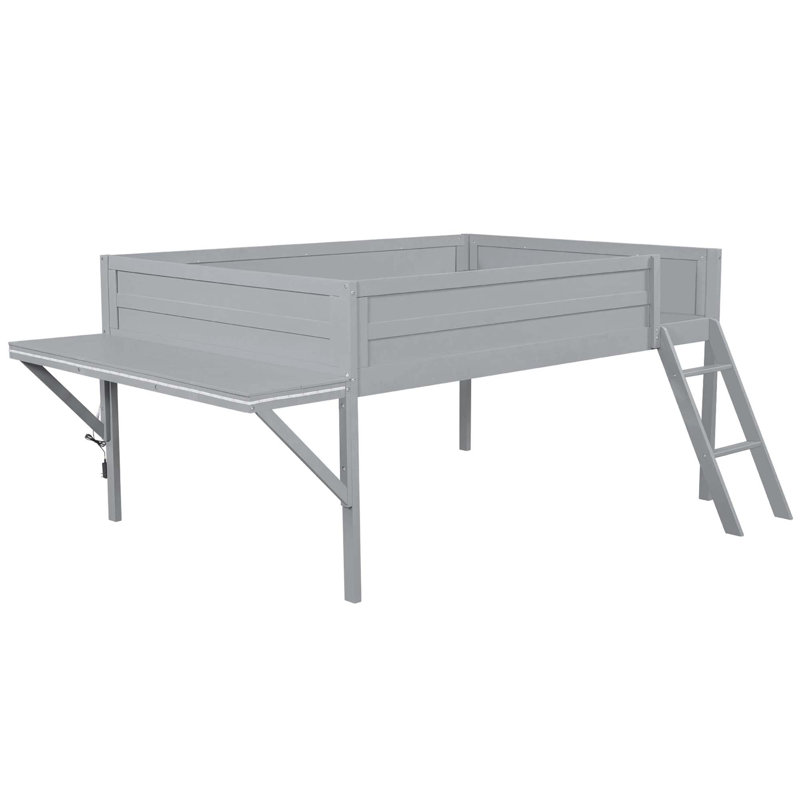 Lit mezzanine en bois avec bureau et DEL, Lit double