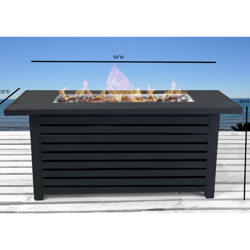 Foyer d'extérieur au propane / gaz naturel - 54 po de largeur, table de foyer en acier inoxydable à sortie 50 000 avec couvercle l 35 po x P 8,5 po, chaleur