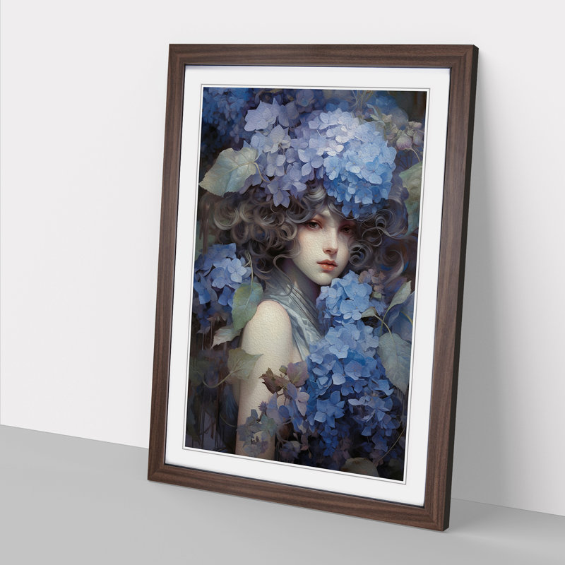 Hydrangea Tachisme - Framed Print, 46cm H x 34cm W x 2cm D, Walnut Framed