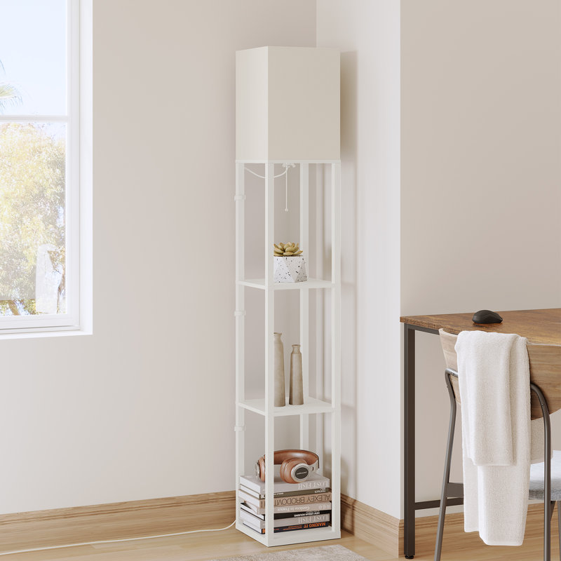 Lampe sur pied colonne 63 po avec tablettes et ampoule incluse, Blanc