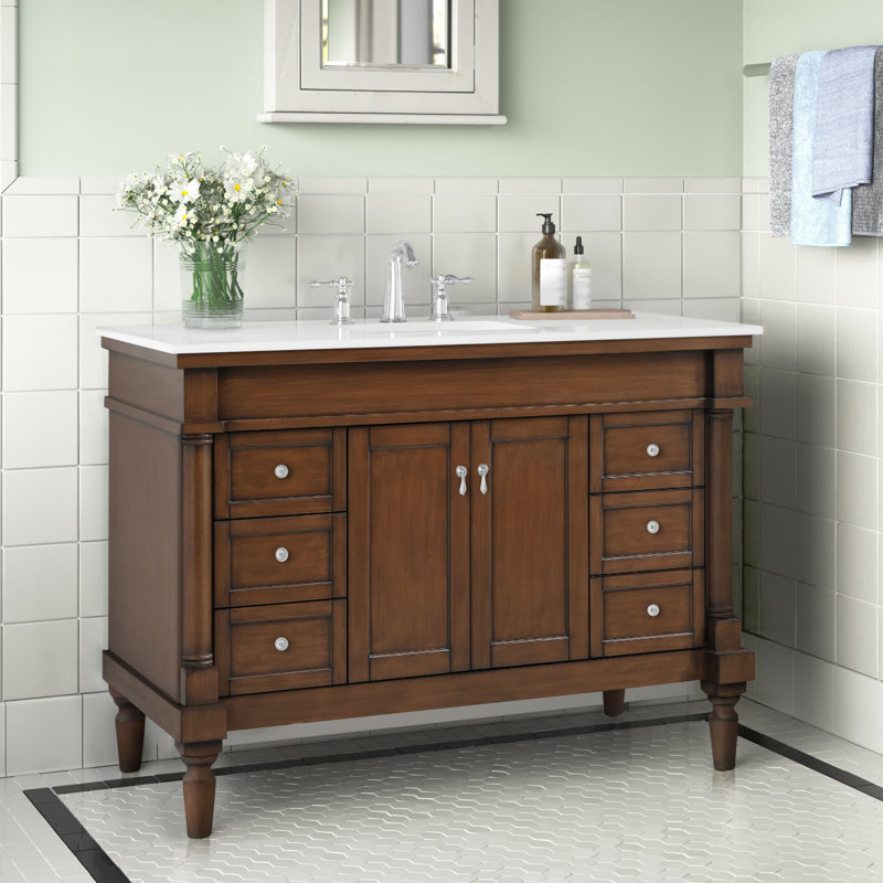 Ensemble de meuble-lavabo simple 48 po Lexington, Noyer, Blanc ivoire