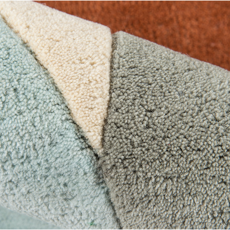 Tapis vert / gris / orange en laine touffeté à la main Glory, Tapis de couloir 2 pi 3 po x 8 pi