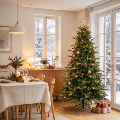 5ft Artificial Christmas Tree, Fir Hinged Xmas Tree with 420 Branch Tips, Foldable Steel Stand, Green