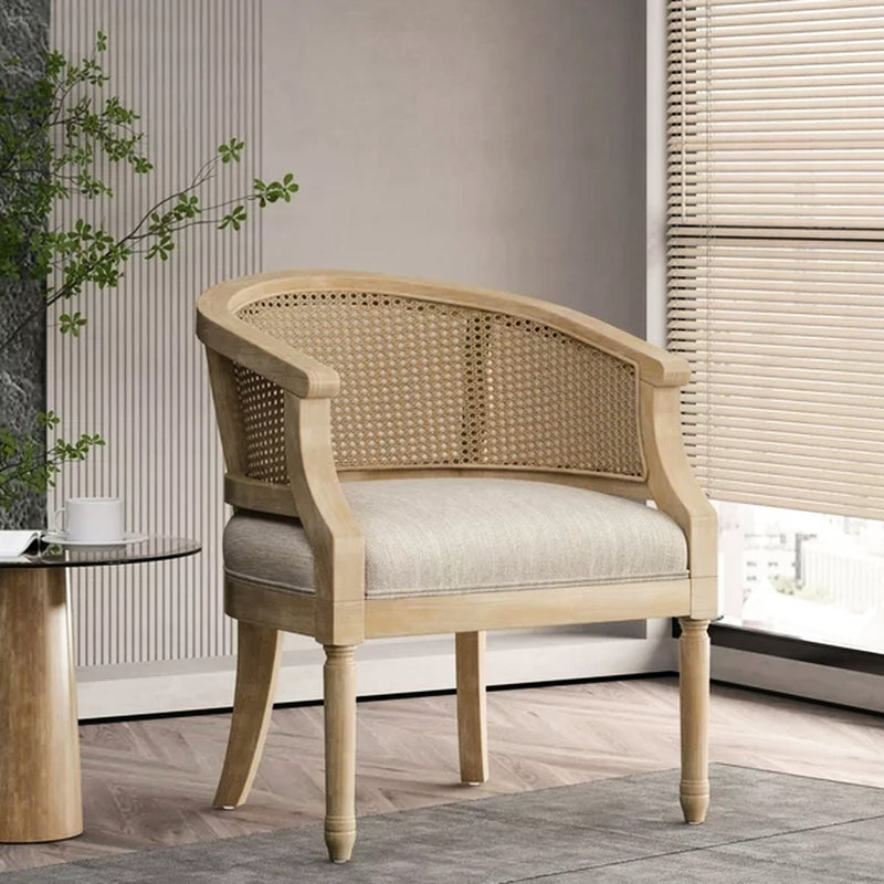 Fauteuil d'appoint beige naturel avec sangles courbées et canne pour plus de confort, Beige / Naturel