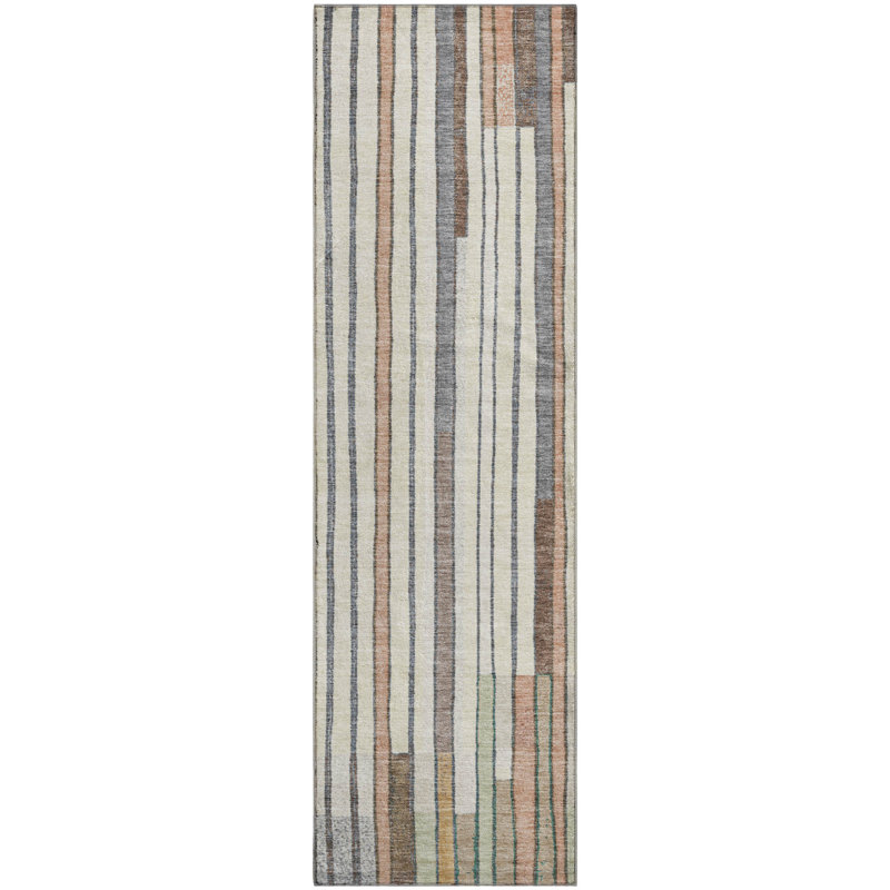 Premium Machine Washable Mayfield AMF2189 geometric Rug, 2'3" x 7'6" Runner, Brown