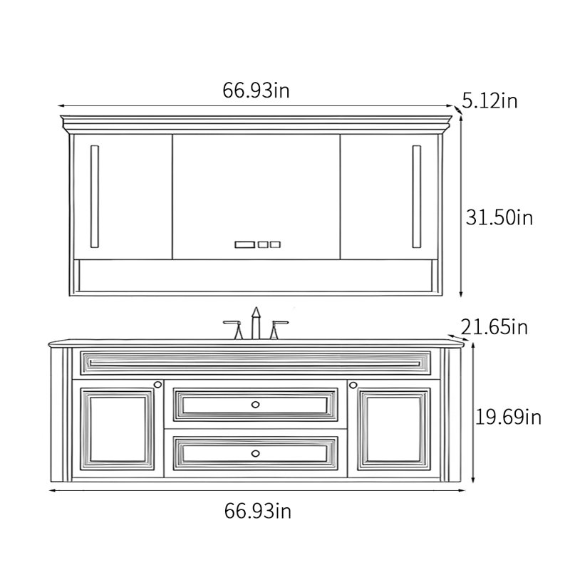 Armoire de salle de bain moderne et luxueuse., H 19,69 po x l 66,93 po x P 21,65 po, Beige