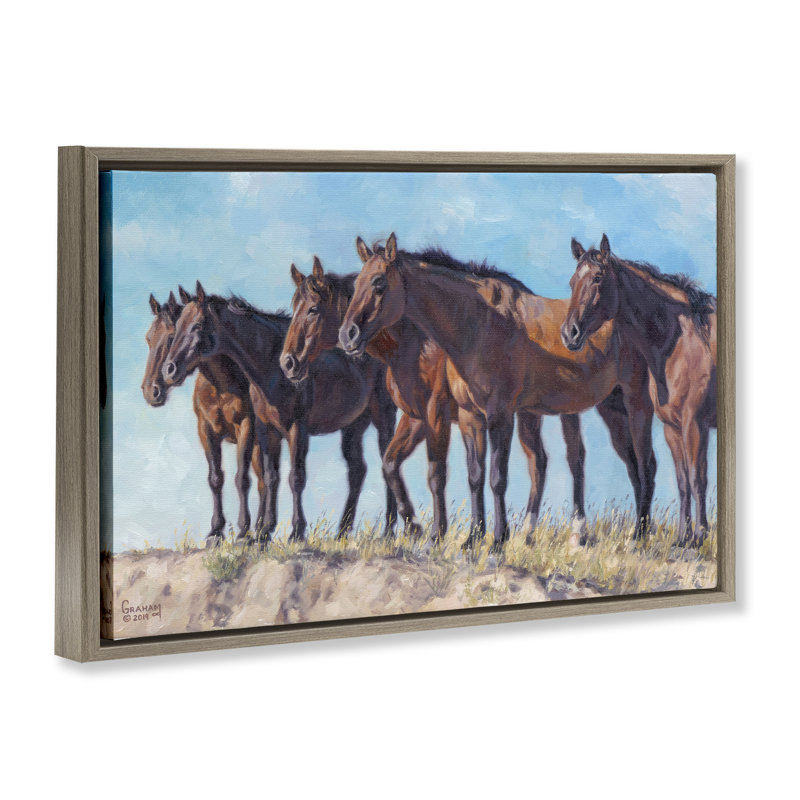 «Horse Herd Over donnanting Desert», toile flottante encadrée par David Graham, Brun, H 17 po x l 25 po