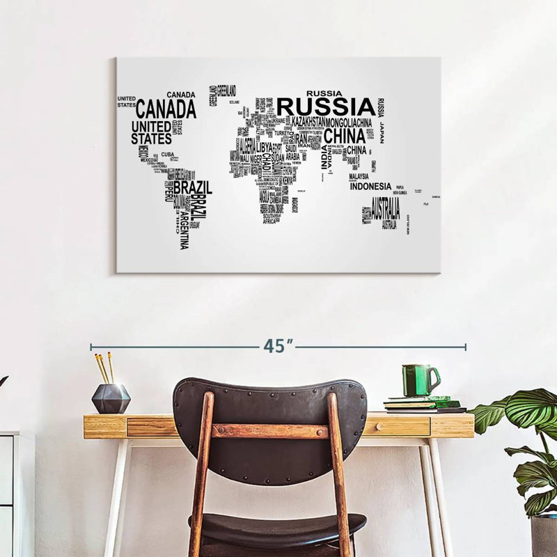 Carte du monde avec texte Aliaz, H 26 po x l 39 po