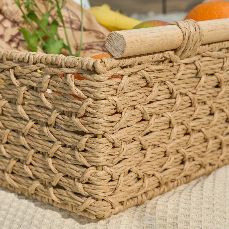 Bay Isle Home™ Ludmilla Rectangular Multi Purpose Water Hyacinth Baskets with Handles - 16" x 12" x 13"