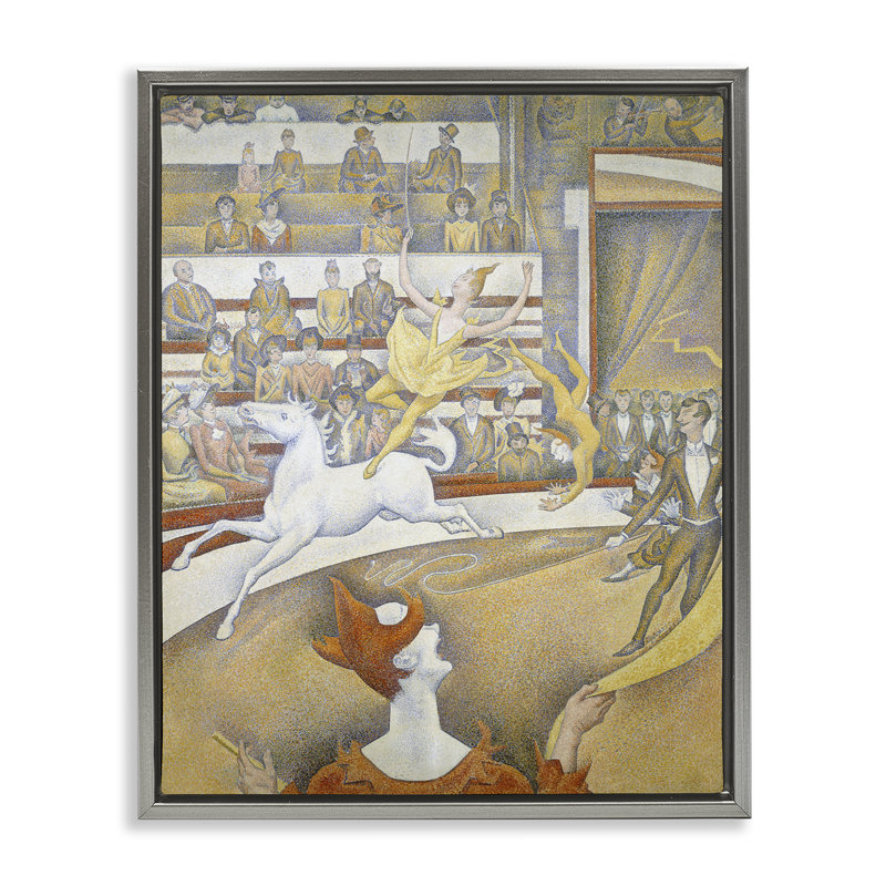 "Classic Seurat Circus", art mural sur toile, Cadre flottant gris lustré, H 31 po x l 25 po