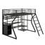 Lit mezzanine double en métal avec bureau et rangement intégrés, cadre de lit de jeu en métal peu encombrant avec lumières DEL, garde-robe ouverte et station de charge