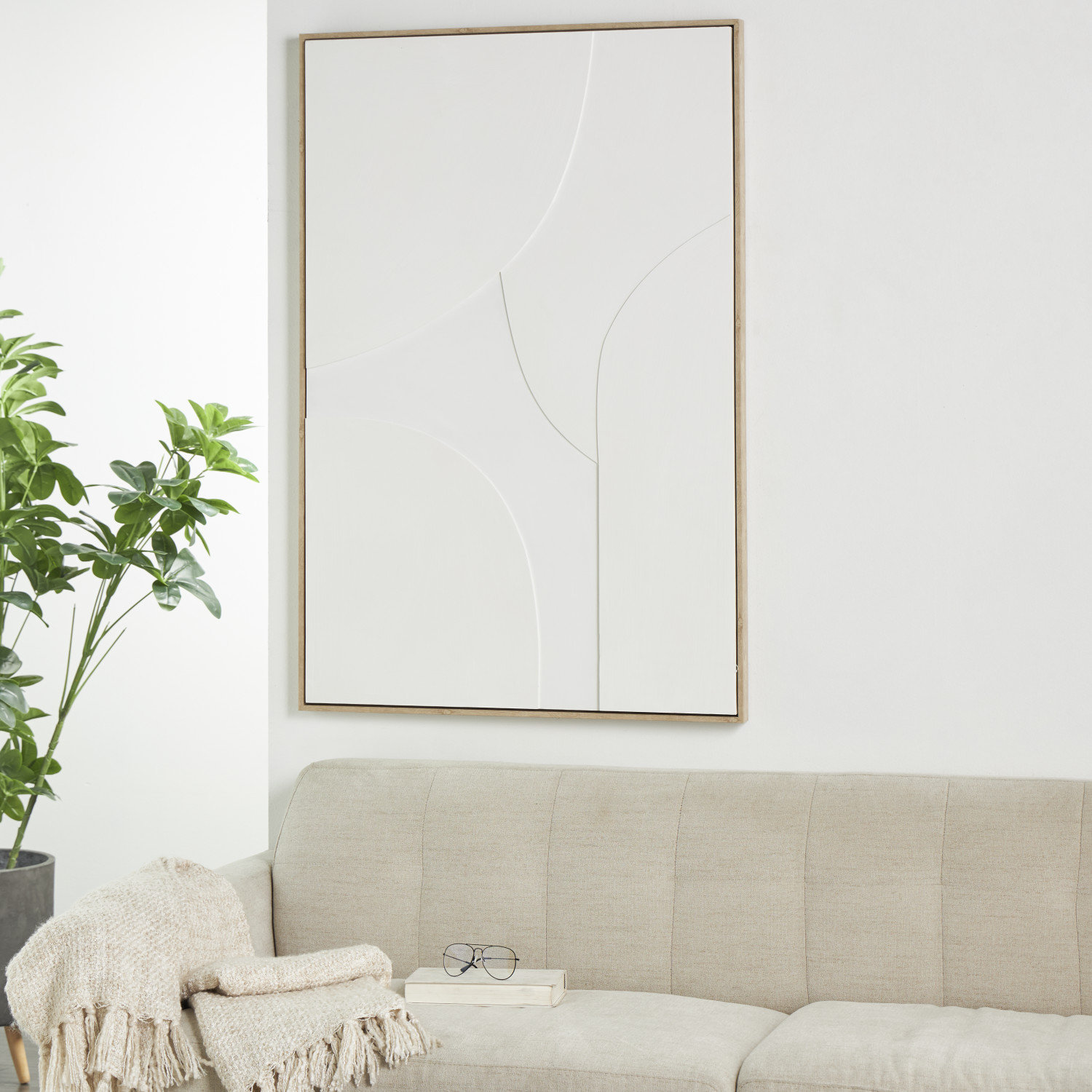 Adah Framed On Wood Minimalistic, White