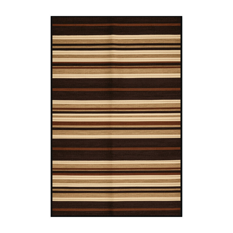  Tapis rayé brun foncé lavable sable, Rectangle 7 pi x 9 pi