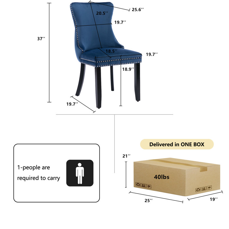 Ensemble de 8 chaises de salle à manger rembourrées en velours, Marine, 8