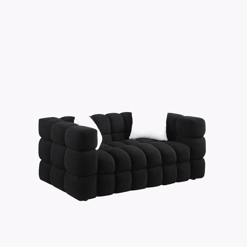 Canapé à accoudoirs carrés Monica, Noir, H 27,56 po x l 62,2 po x P 35,83 po