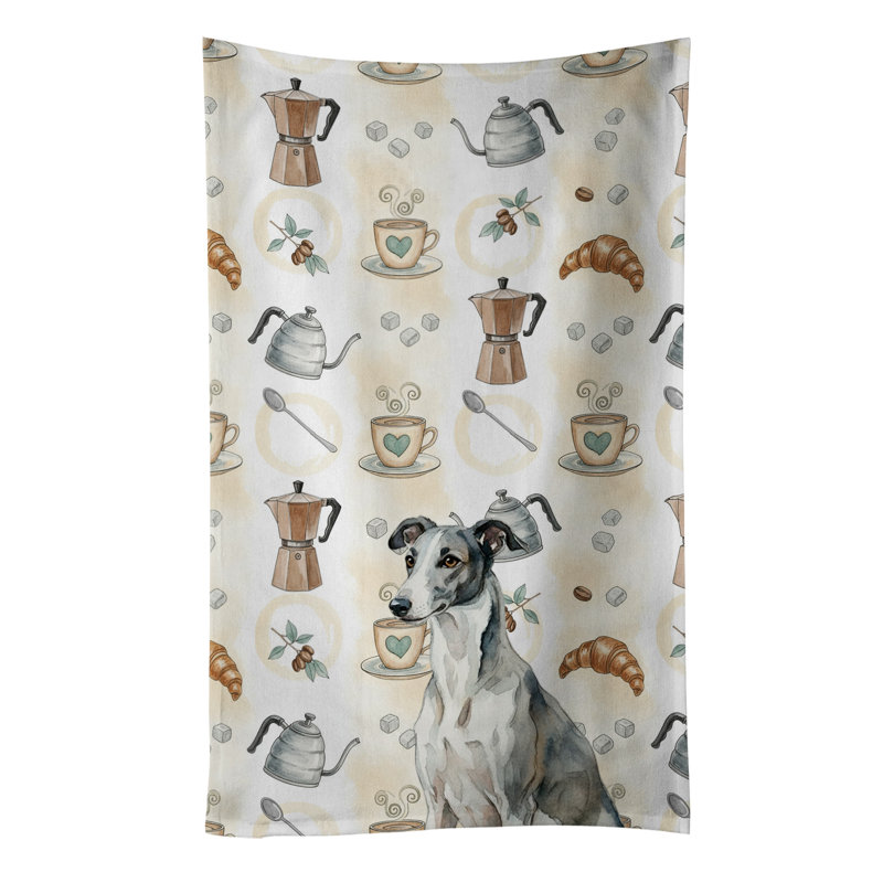Black and White Greyhound Coffee Bar Kitchen Towel, Black and White Greyhound