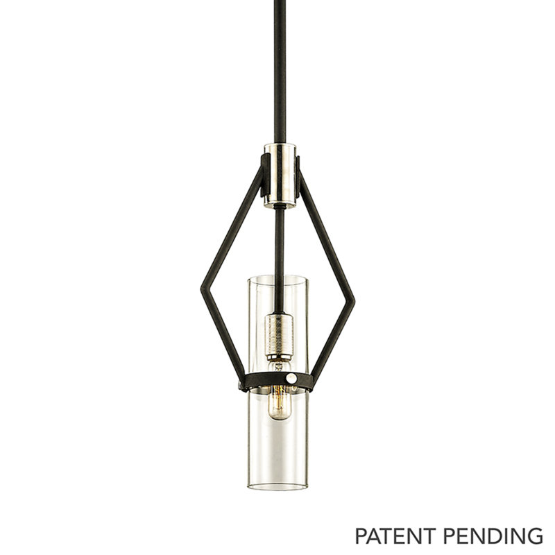 Luminaire suspendu géométrique à 1 lumière Raef, H 65 po x l 7 po x P 7 po, Noir / argenté