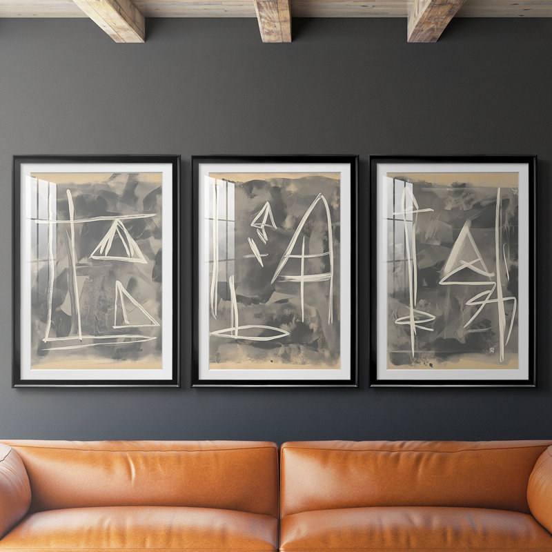 ABSTRACT Series DCCLxxxxi - Impression sur mesure de qualité supérieure avec mat - 3 pièces, H 27 po x l 39 po, Noir