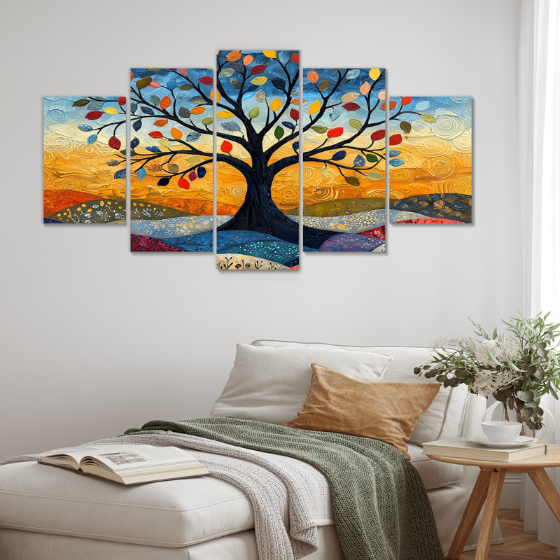 Ensemble de décoration murale arbre de vie orange avec branches de folklore orange