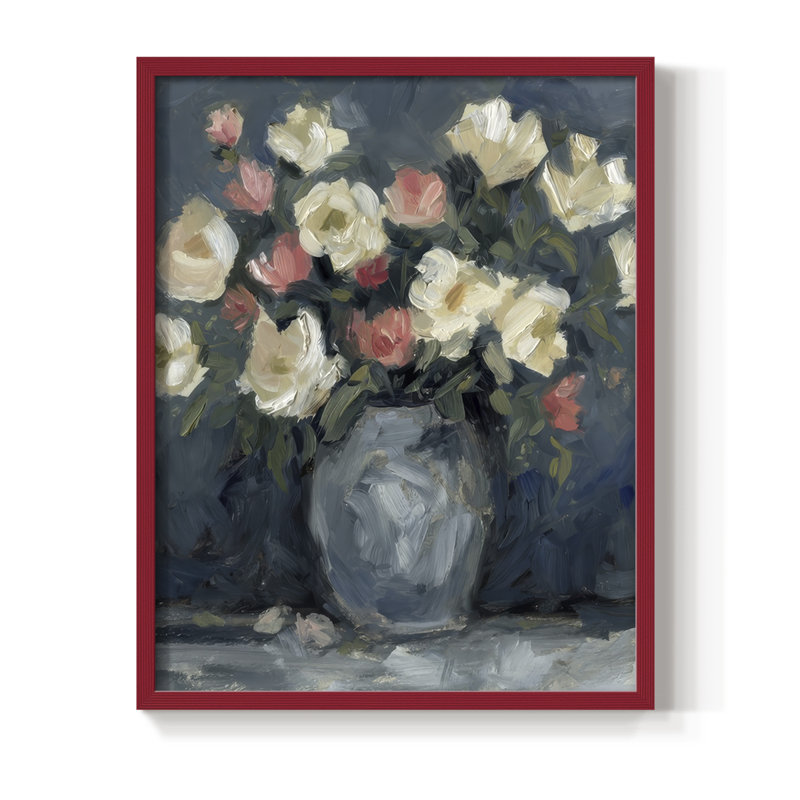 Impasto Floral Arrangement II, reproduction encadrée - bois massif, H 21 po x l 17 po, Rouge