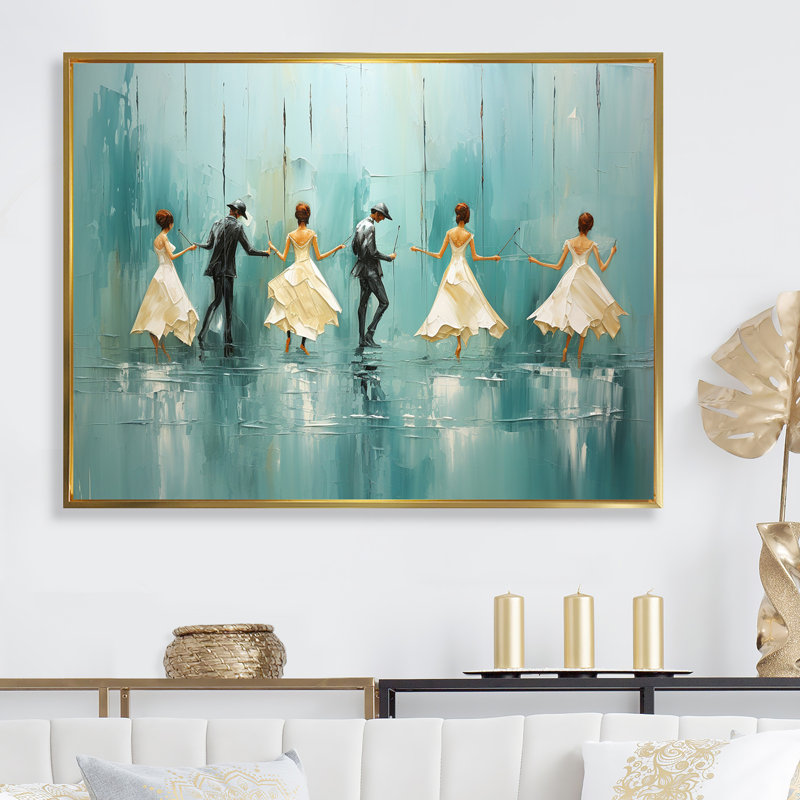 «Rhythms Of The Rain Ballet Dance I», art mural de danse, L 20 po x H 12 po x P 1 po, Cadre flottant doré